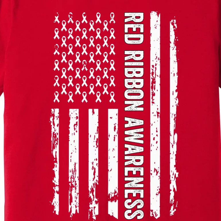 Red Ribbon Week Awareness American Flag Red Ribbon Premium T-Shirt