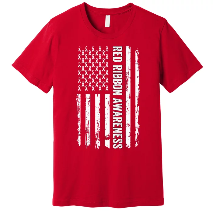 Red Ribbon Week Awareness American Flag Red Ribbon Premium T-Shirt