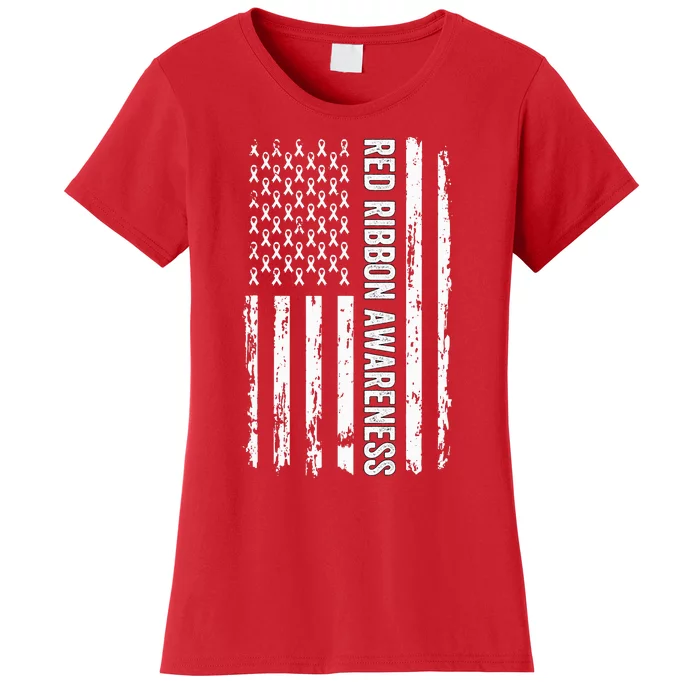 Red Ribbon Week Awareness American Flag Red Ribbon Women's T-Shirt