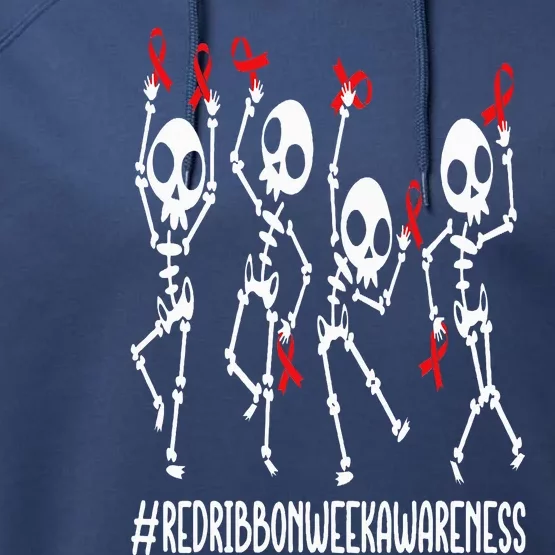 Red Ribbon week Awareness Skeleton Halloween Performance Fleece Hoodie