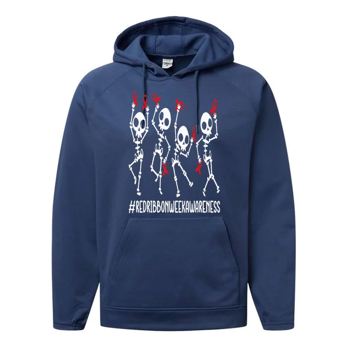 Red Ribbon week Awareness Skeleton Halloween Performance Fleece Hoodie