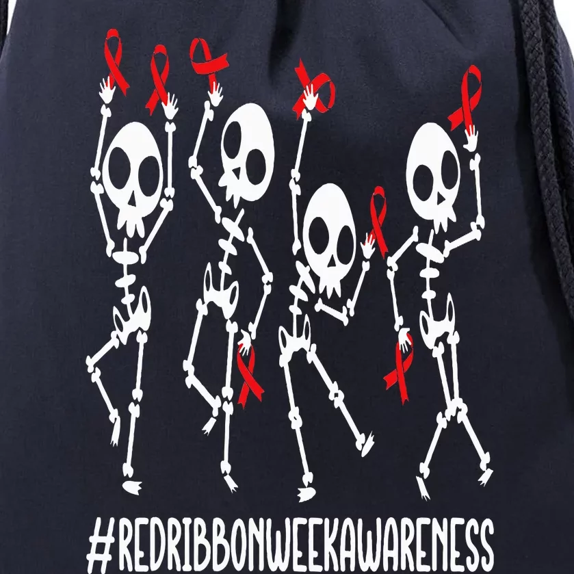 Red Ribbon week Awareness Skeleton Halloween Drawstring Bag