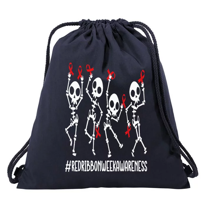 Red Ribbon week Awareness Skeleton Halloween Drawstring Bag