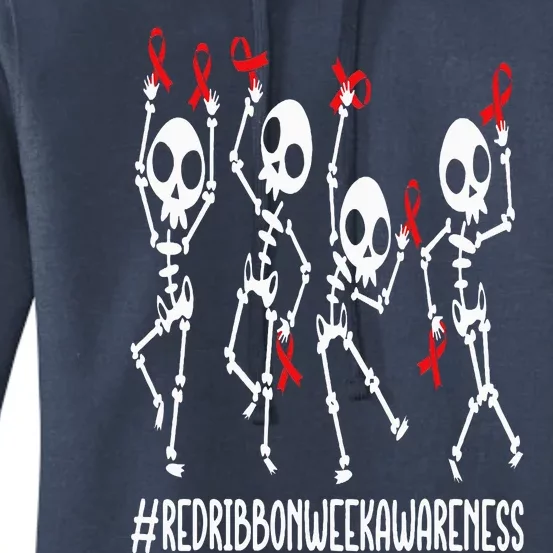 Red Ribbon week Awareness Skeleton Halloween Women's Pullover Hoodie