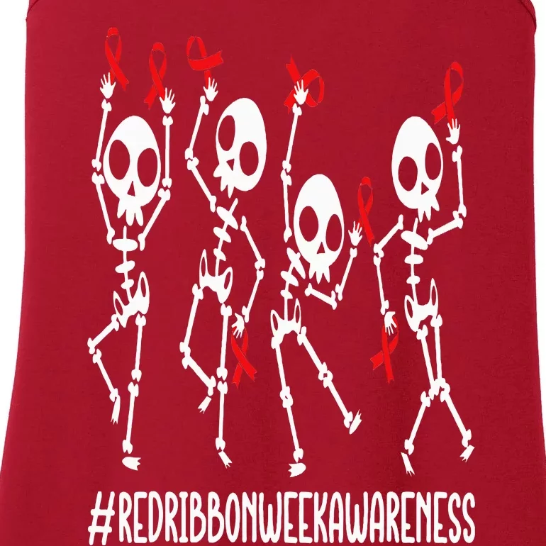 Red Ribbon week Awareness Skeleton Halloween Ladies Essential Tank