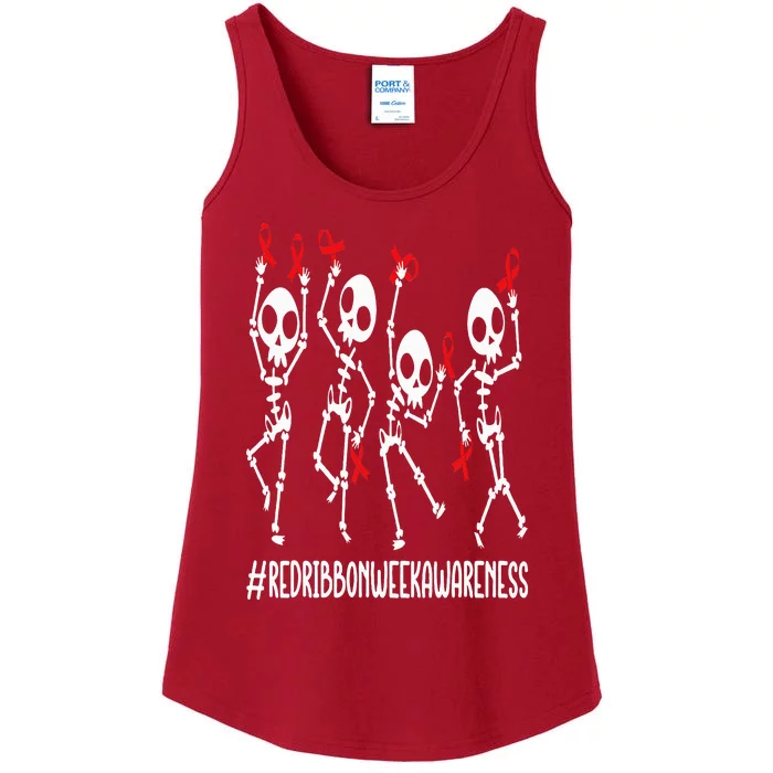 Red Ribbon week Awareness Skeleton Halloween Ladies Essential Tank