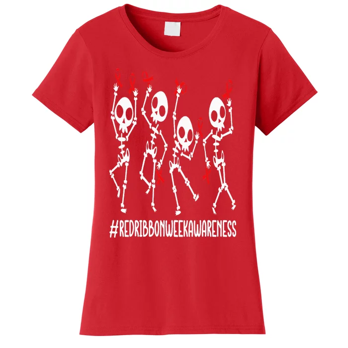 Red Ribbon week Awareness Skeleton Halloween Women's T-Shirt