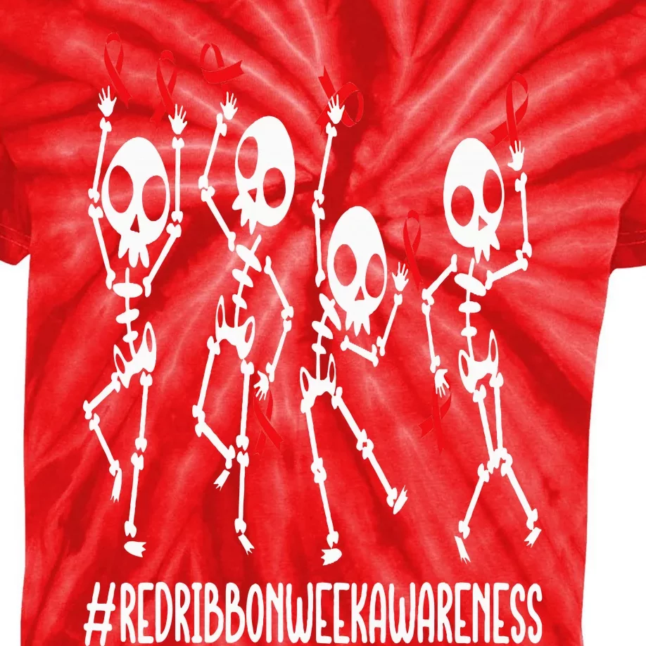 Red Ribbon week Awareness Skeleton Halloween Kids Tie-Dye T-Shirt