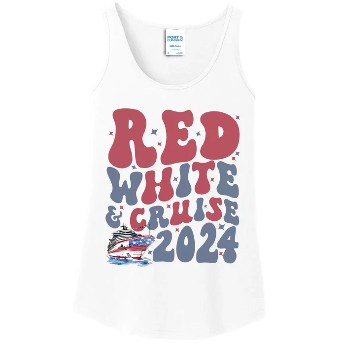 Retro Red White And Cruise Crusing Trip Vacation Ladies Essential Tank