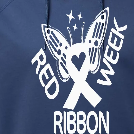 Red Ribbon Week Butterfly We Wear Red Ribbon Week Awareness Performance Fleece Hoodie