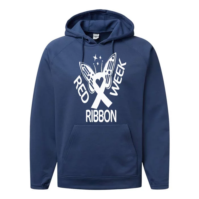 Red Ribbon Week Butterfly We Wear Red Ribbon Week Awareness Performance Fleece Hoodie