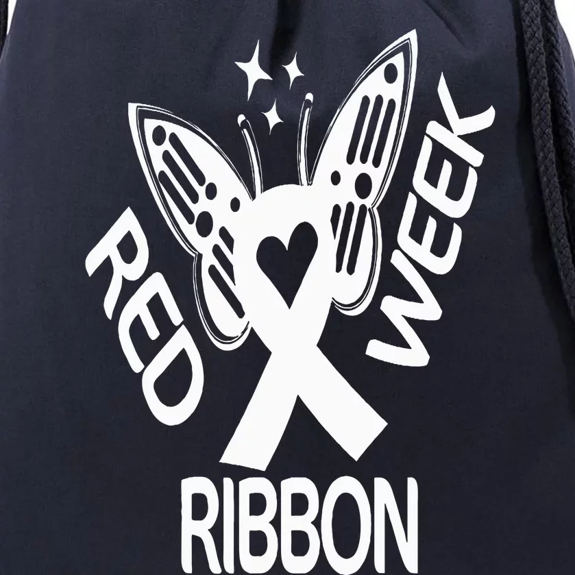 Red Ribbon Week Butterfly We Wear Red Ribbon Week Awareness Drawstring Bag