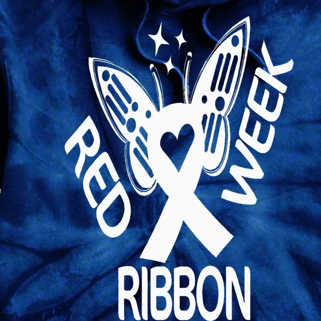 Red Ribbon Week Butterfly We Wear Red Ribbon Week Awareness Tie Dye Hoodie