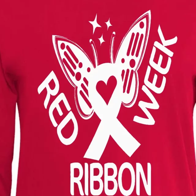 Red Ribbon Week Butterfly We Wear Red Ribbon Week Awareness Womens Cotton Relaxed Long Sleeve T-Shirt