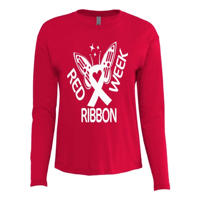 Red Ribbon Week Butterfly We Wear Red Ribbon Week Awareness Womens Cotton Relaxed Long Sleeve T-Shirt