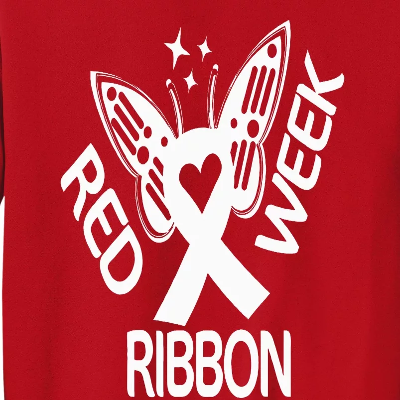 Red Ribbon Week Butterfly We Wear Red Ribbon Week Awareness Sweatshirt