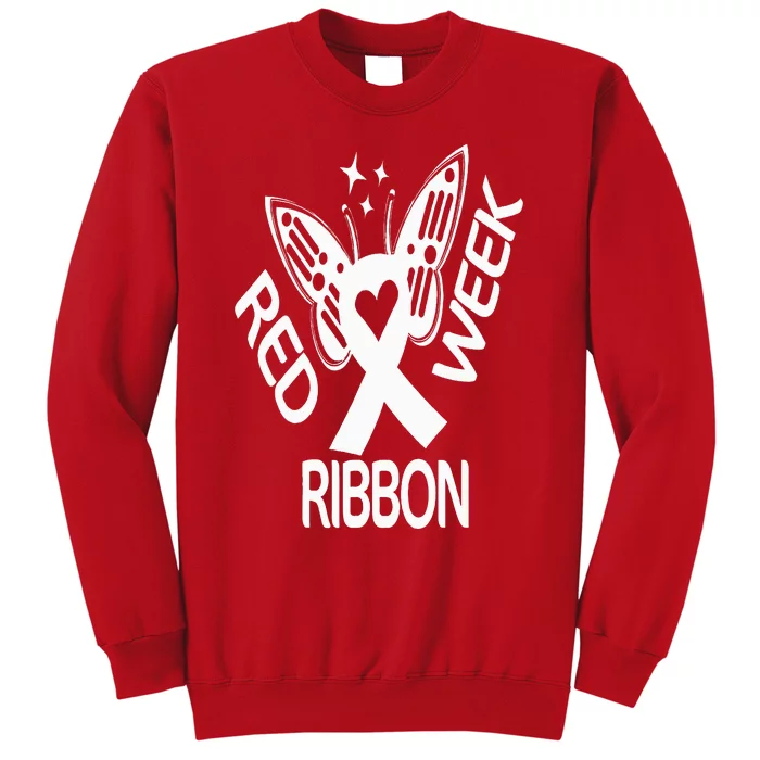 Red Ribbon Week Butterfly We Wear Red Ribbon Week Awareness Sweatshirt