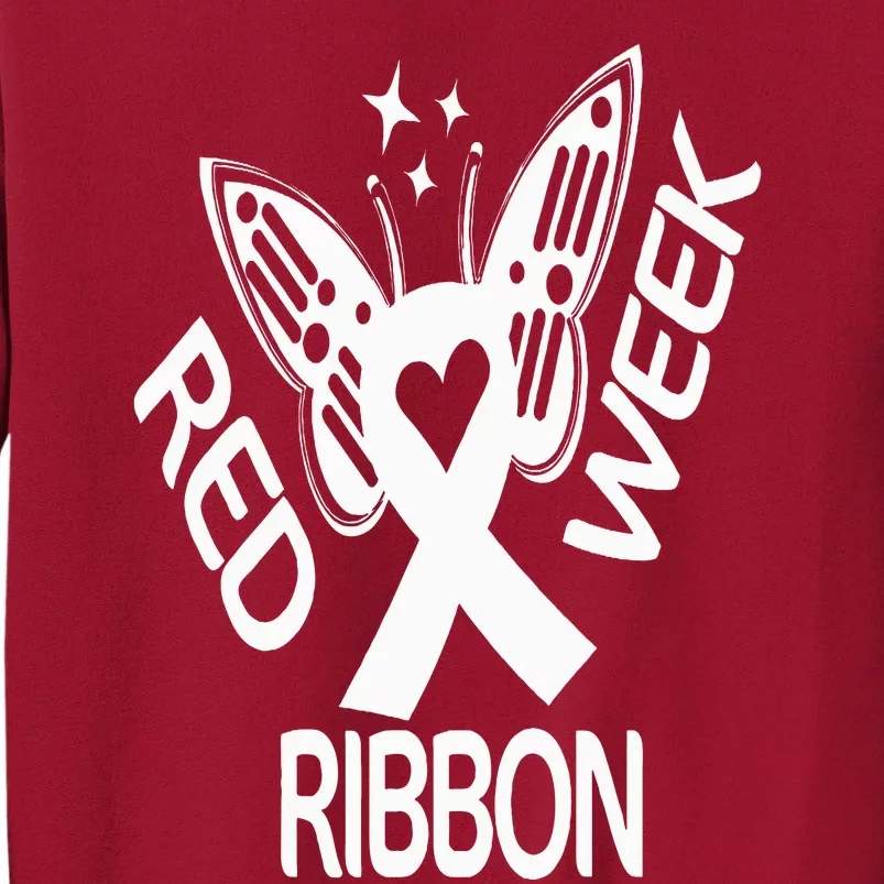 Red Ribbon Week Butterfly We Wear Red Ribbon Week Awareness Tall Sweatshirt