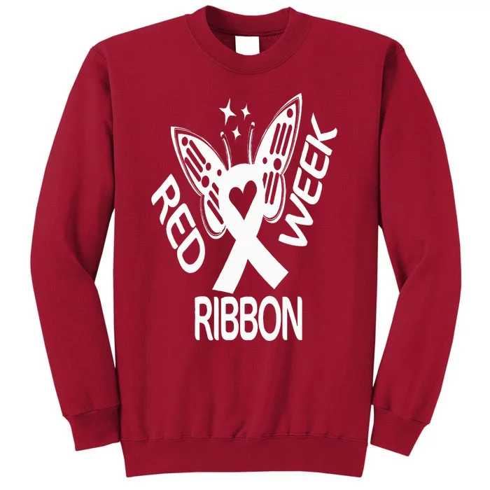 Red Ribbon Week Butterfly We Wear Red Ribbon Week Awareness Tall Sweatshirt