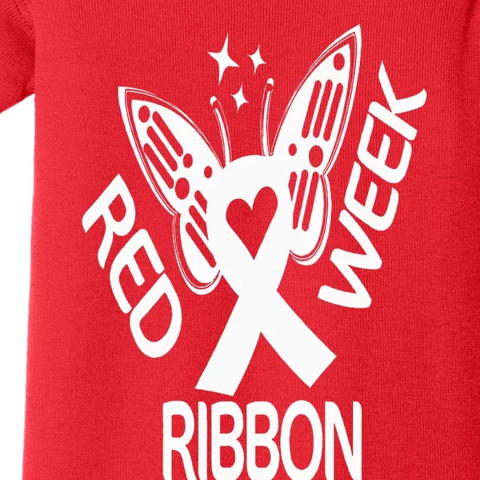 Red Ribbon Week Butterfly We Wear Red Ribbon Week Awareness Baby Bodysuit