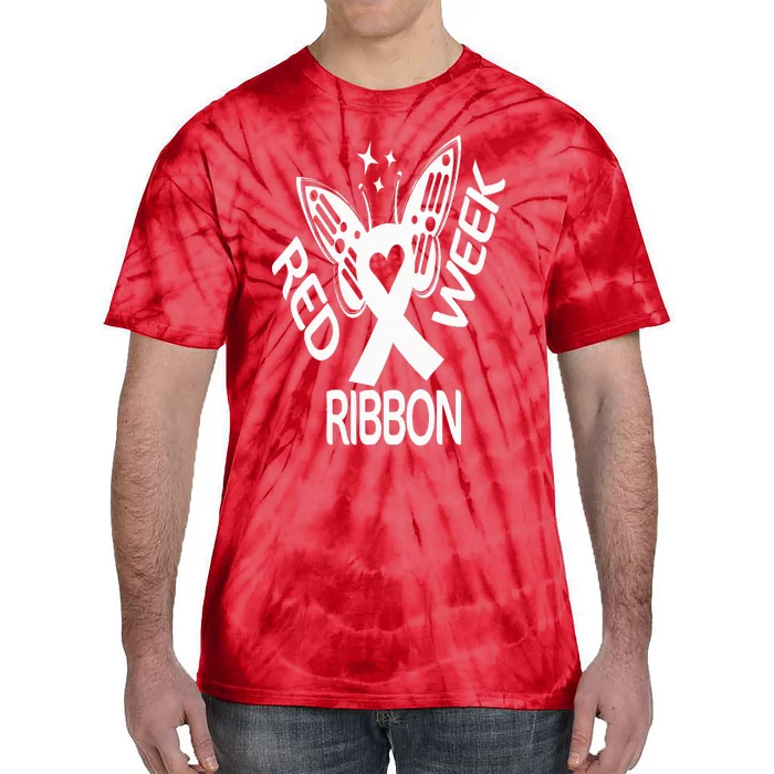 Red Ribbon Week Butterfly We Wear Red Ribbon Week Awareness Tie-Dye T-Shirt