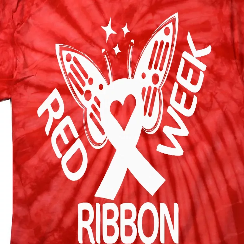 Red Ribbon Week Butterfly We Wear Red Ribbon Week Awareness Tie-Dye T-Shirt