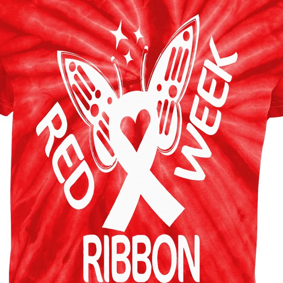 Red Ribbon Week Butterfly We Wear Red Ribbon Week Awareness Kids Tie-Dye T-Shirt