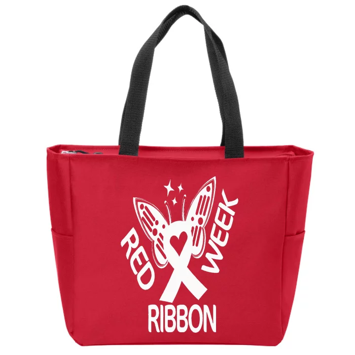 Red Ribbon Week Butterfly We Wear Red Ribbon Week Awareness Zip Tote Bag