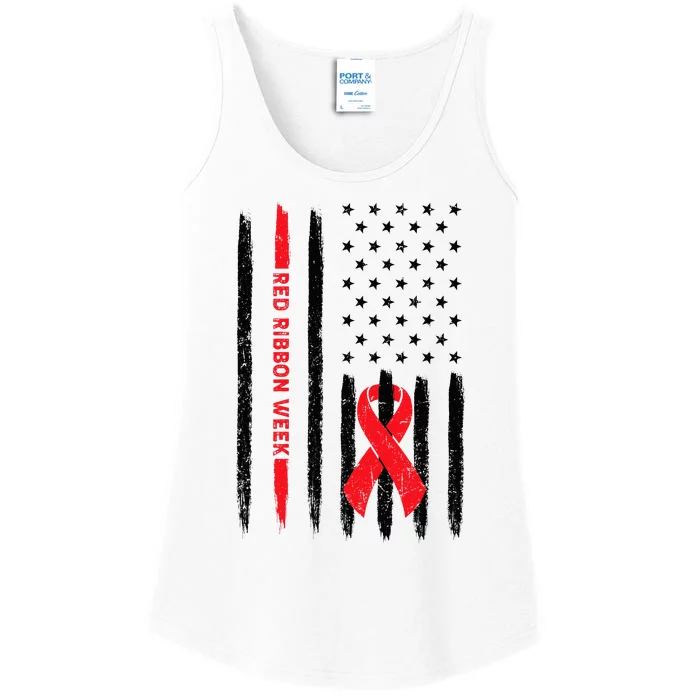 Red Ribbon Week American Flag Vintage Distressed Ladies Essential Tank