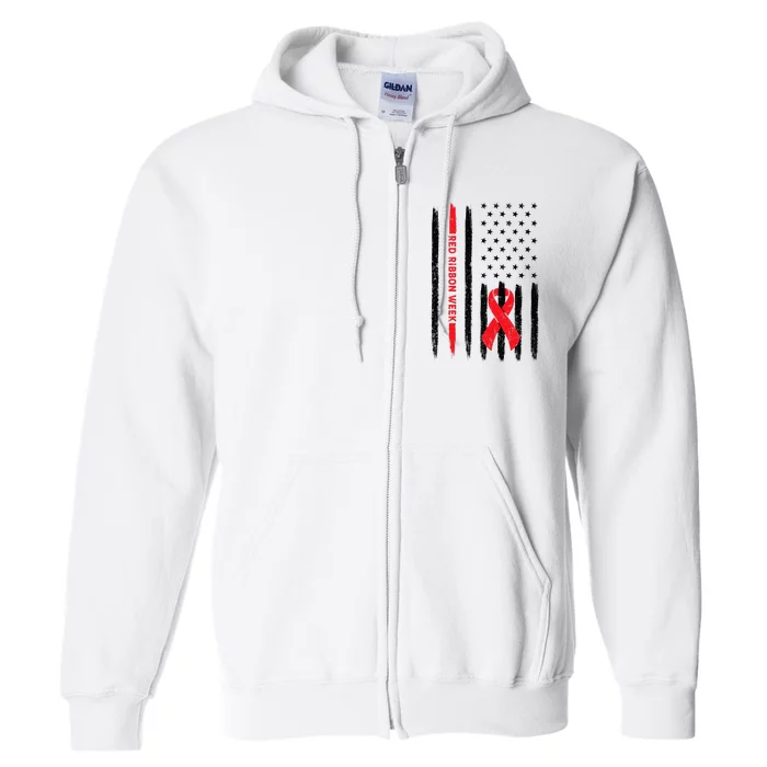 Red Ribbon Week American Flag Vintage Distressed Full Zip Hoodie