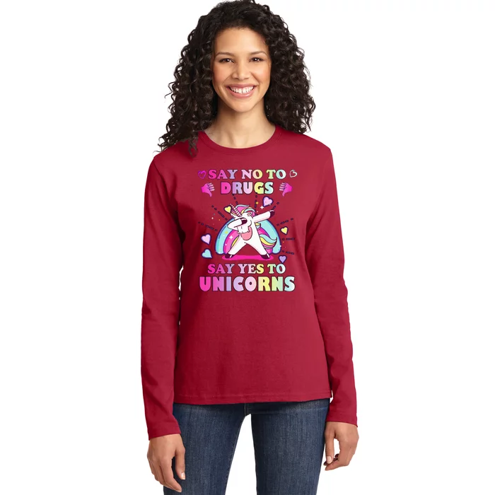 Red Ribbon Week Say No Drugs Say Yes to Unicorns Ladies Long Sleeve Shirt