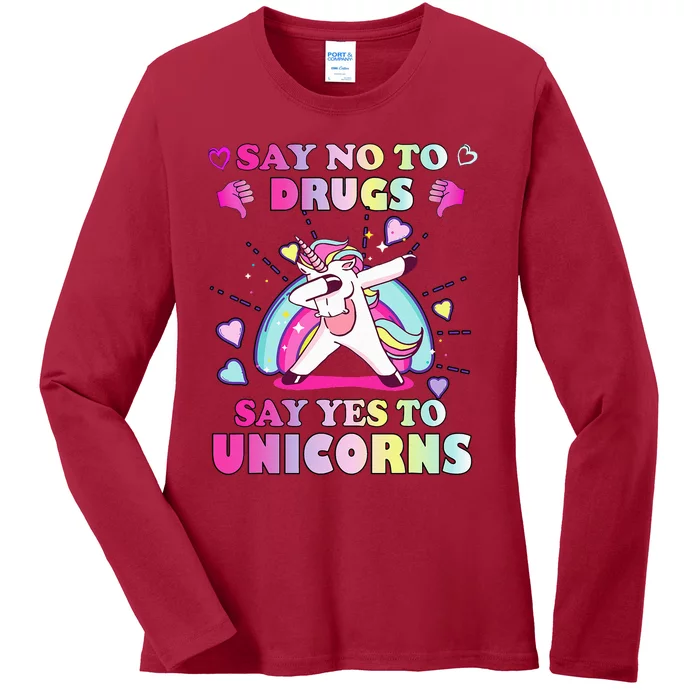 Red Ribbon Week Say No Drugs Say Yes to Unicorns Ladies Long Sleeve Shirt