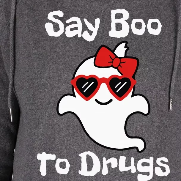 Red Ribbon Week Say Yes To Say Boo To Halloween Say Boo Womens Funnel Neck Pullover Hood