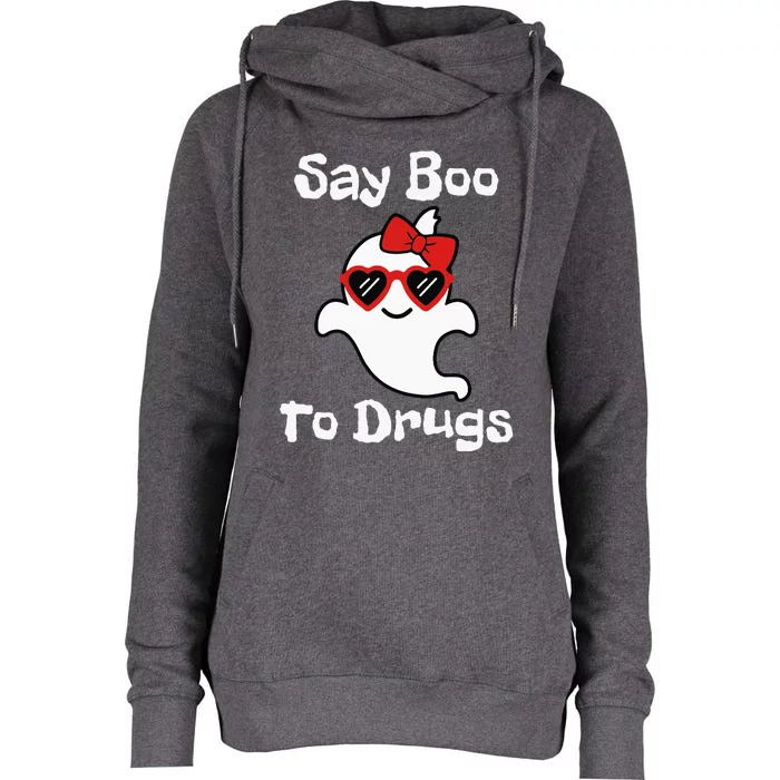 Red Ribbon Week Say Yes To Say Boo To Halloween Say Boo Womens Funnel Neck Pullover Hood