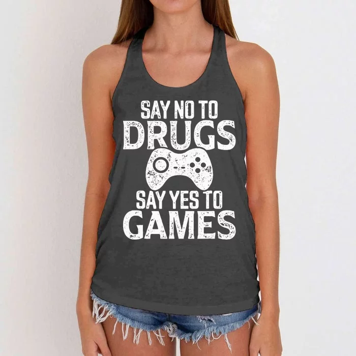 Red Ribbon Week  Say No to Drugs Say Yes to Games Women's Knotted Racerback Tank