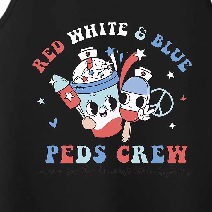 Retro Red White Blue Peds Crew 4th Of July Pediatric Nurse Performance Tank