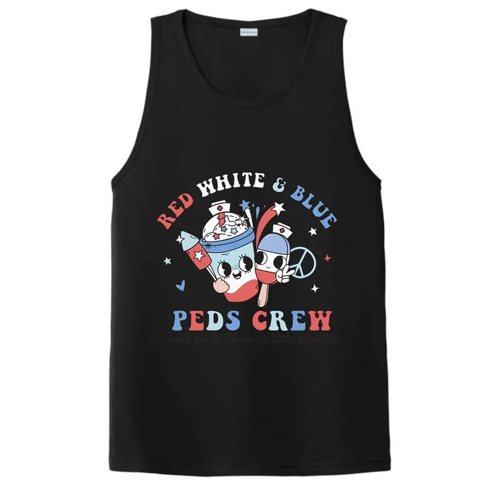 Retro Red White Blue Peds Crew 4th Of July Pediatric Nurse Performance Tank