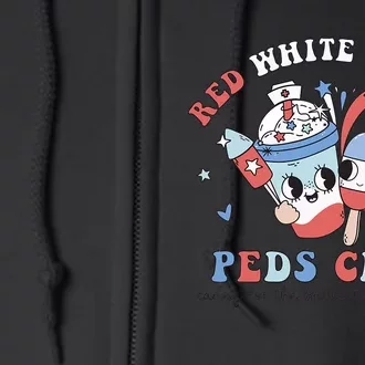 Retro Red White Blue Peds Crew 4th Of July Pediatric Nurse Full Zip Hoodie