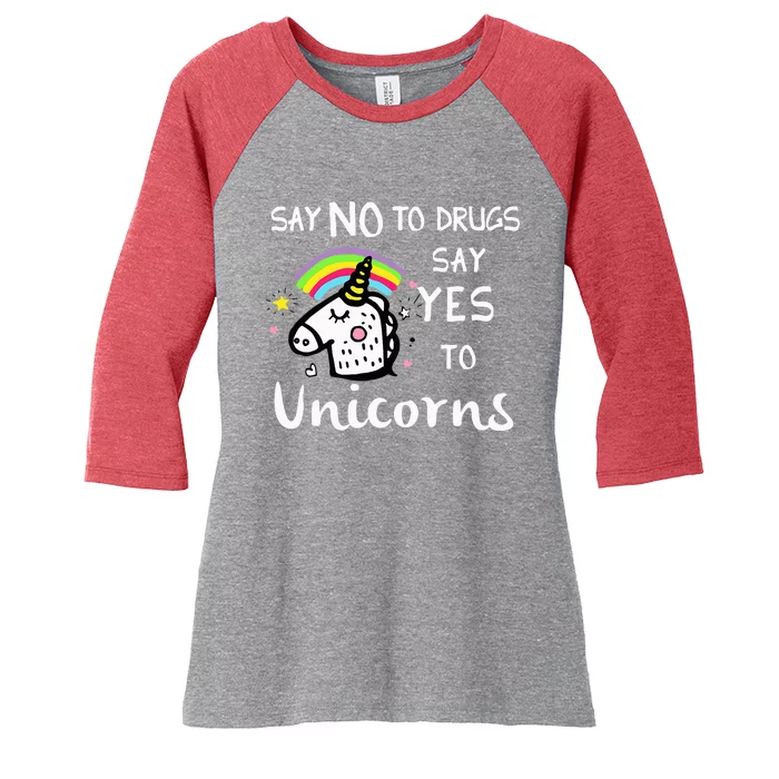 Red Ribbon Week Say No Say Yes to Unicorns Women's Tri-Blend 3/4-Sleeve Raglan Shirt