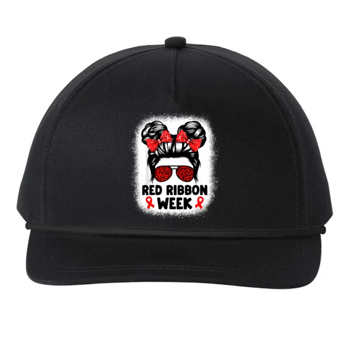 Red Ribbon Week Women Messy Bun Red Ribbon Week Awareness Snapback Five-Panel Rope Hat