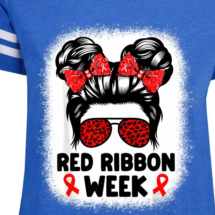 Red Ribbon Week Women Messy Bun Red Ribbon Week Awareness Enza Ladies Jersey Football T-Shirt