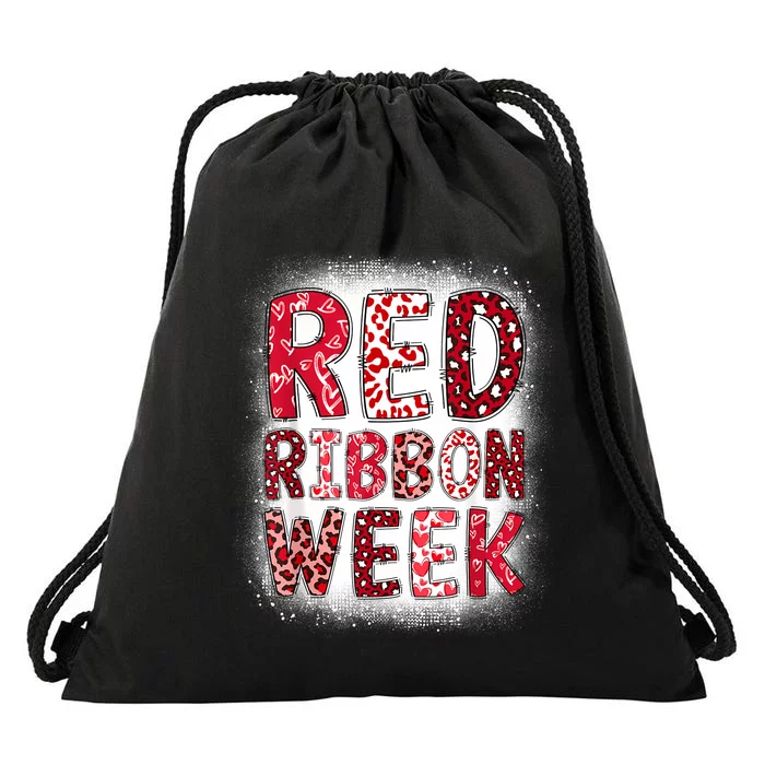 Red Ribbon Week Groovy Red Ribbon Awareness For Women Drawstring Bag