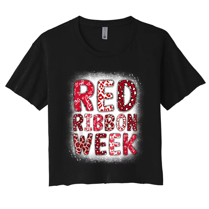 Red Ribbon Week Groovy Red Ribbon Awareness For Women Women's Crop Top Tee