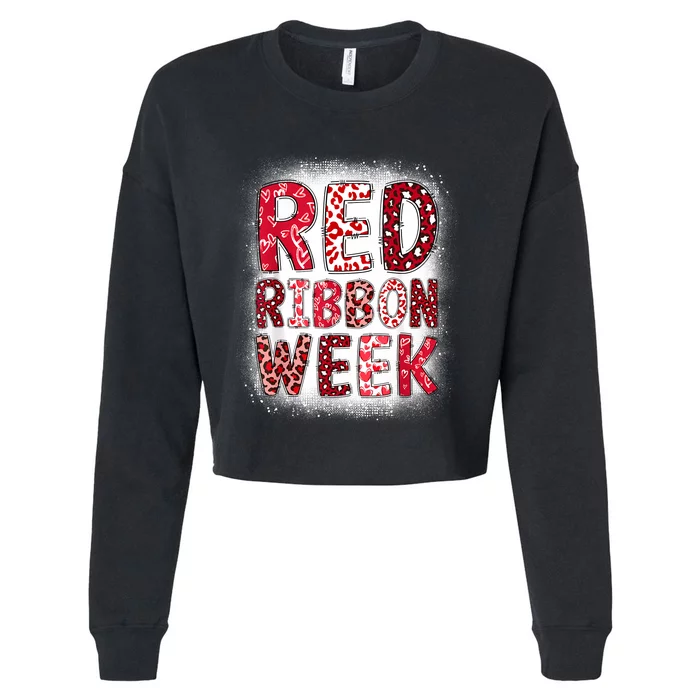 Red Ribbon Week Groovy Red Ribbon Awareness For Women Cropped Pullover Crew