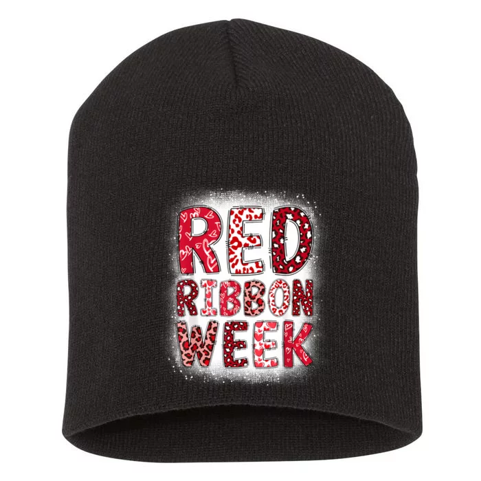 Red Ribbon Week Groovy Red Ribbon Awareness For Women Short Acrylic Beanie