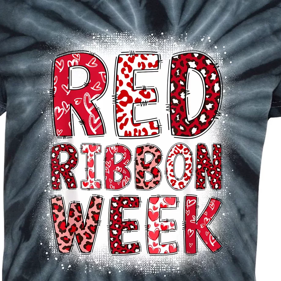 Red Ribbon Week Groovy Red Ribbon Awareness For Women Kids Tie-Dye T-Shirt