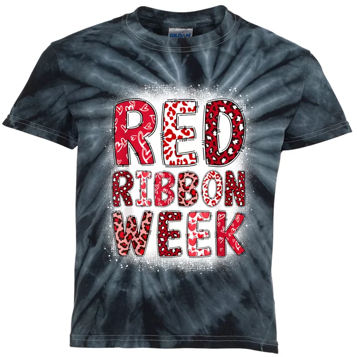 Red Ribbon Week Groovy Red Ribbon Awareness For Women Kids Tie-Dye T-Shirt