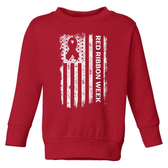 Red Ribbon Week American Flag Vintage Distressed Toddler Sweatshirt