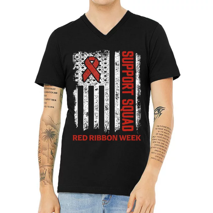 Red Ribbon Week American Flag Vintage Distressed V-Neck T-Shirt