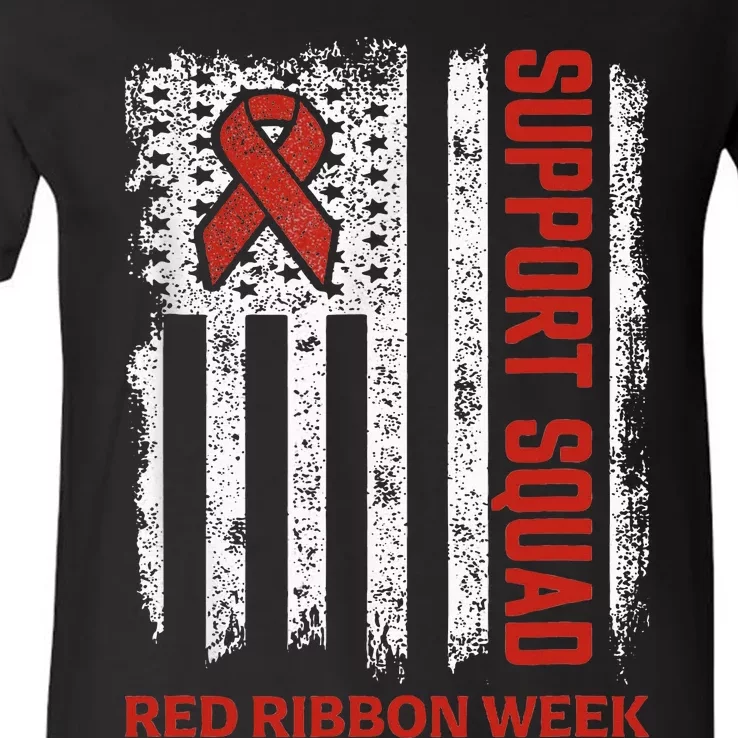 Red Ribbon Week American Flag Vintage Distressed V-Neck T-Shirt